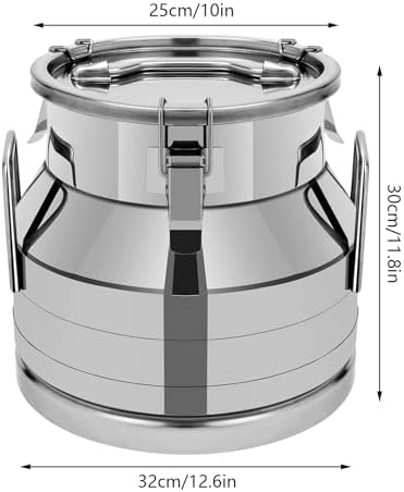 Stainless Steel Milk Can, 12L/3.17Gal Milk Bucket Wine Pail Bucket Portable Drink Container Anti-Leak Liquid Storage Container with Tight Lid and Handle for Milk Wine Oil