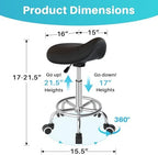 YEEZEE Saddle Stool Ergonomic- Comfortable Rolling Saddle Stool with Wide Thick Saddle Seat Padding, Swivel Adjustable Saddle Chair with Wheels and Ring Pedal for Medical Massage Salon (Dark Black)