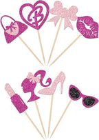 Confetti! 24 PCS Princess Cupcake Toppers Glitter Pink Girl Cupcake Picks Handbag Glasses Bow Lipstick Tie High Heel Cake Decorations for Wedding Bridal Shower Baby Shower Birthday Party Supplies