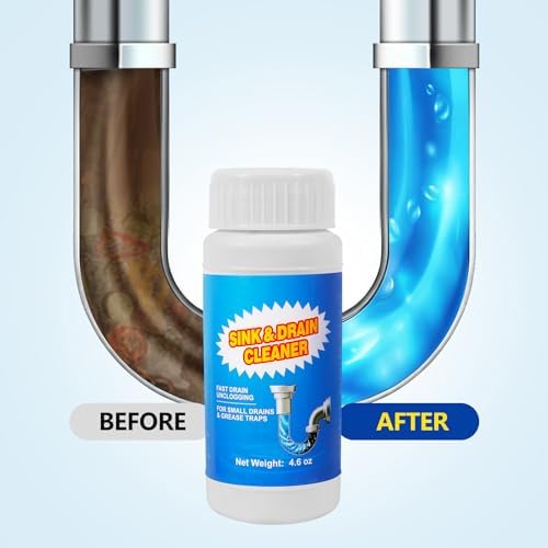 Sink and Drain Cleaner Powder - Powerful Powdered Drain Clog Remover for Kitchen Pipes & Tubs - Fast Acting Formula Immediate Relief Sluggish（130gx4 Pack）