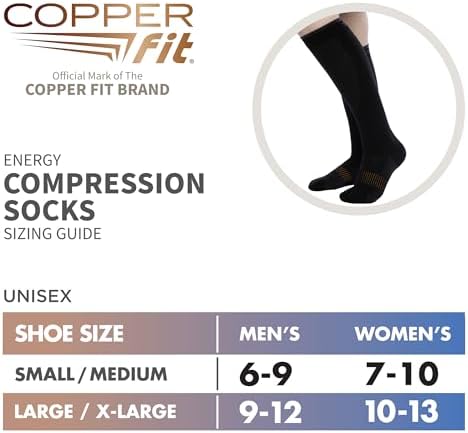Copper Fit® Energy Compression Socks (3 Pack) | Easy On, Off | Circulation & Swelling Relief | Ideal for Travel, Nurses, Running, & Recovery | Men & Women