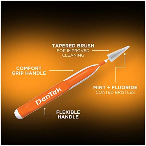 Dentek Interdental Brushes - Standard, Mint Flavor, 10 Count - Easy-Brush Interdental Plaque Remover with Fluoride - Cleans Tight Spaces Around Teeth, Braces & Other Dental Appliances