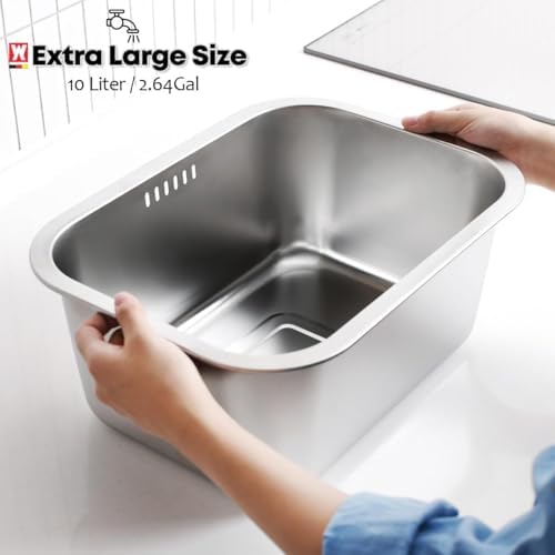 WAGENSTEIGER Portable Stainless Steel Washing-Up Bowl 10L (2.64 Gal), Large Multipurpose Dishpan for Kitchen Sink, Camping & Outdoor Dish Tub (Washing-Up Bowl)
