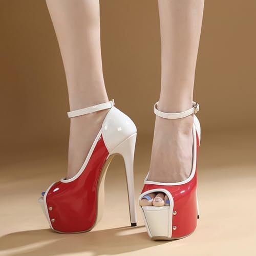 Vujkliy 16CM/6.29IN Thick-Soled Open-Toe Fish Mouth Sexy Super High-Heeled Sandals for Female Model Catwalk Color-Blocked High Heels