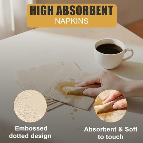 Compostable Napkins Disposable – 300 Pack | 2-Ply 5x5 Inch Cocktail Napkins | Eco-Friendly Biodegradable Paper Napkins for Lunch, Dinner, Parties & Events