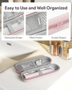 Electric Toothbrush Case for Oral-B Pro/iO/Philips Sonicare, Waterproof Traveling Toothbrush Storage Bag with Mesh Pocket Covers Protection (Pink)