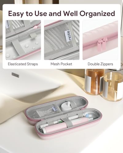 Electric Toothbrush Case for Oral-B Pro/iO/Philips Sonicare, Waterproof Traveling Toothbrush Storage Bag with Mesh Pocket Covers Protection (Pink)