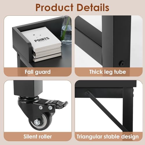 Arlopu Overbed Table with 360° Wheels, Queen Size Mobile Bed Desk with Heavy Duty Metal Leg, Sturdy Laptop Cart & Dining Table for Bedroom, Living Room, Hospital Use (Black)