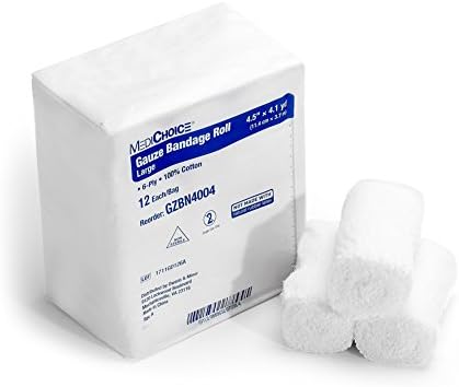 MediChoice Gauze Roll Bandage, 6-Ply, Non-Sterile, Hypoallergenic, 4.5 Inch x 4.1 Yards, White, 1314GZBN4004 (Case of 48)