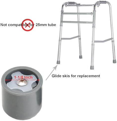 Walker Glide Caps - Walker Skis Feet Rubber Tips Replacement for Carpet Floor Sidewalk, Elderly Mobility Aid Accessories, 1-1/8 Inch, 6 Pcs