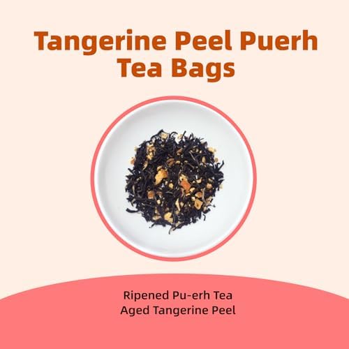 Tangerine Peel Puerh Tea Bags - Chenpi & Puer Herbal Blend for Digestive Aid & Wellness, Ripe fermented Tea with Natural Mandarin Aroma, Traditional Chinese Tea 2.12oz 20 Bags, AeroMind CloudTrade