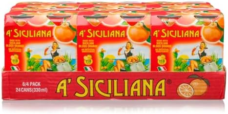 A' Siciliana Sicilian Sparkling Drink Aranciata - Refreshing and Delicious Italian Soda made with Sicilian Blood Orange - Authentic Imported Italian Beverage - Blood Orange Soda 24 Pack of 11.15 fl oz Cans