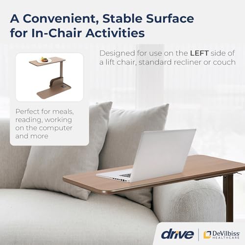 Drive Medical 13085LN Left Side Seat Lift Chair Overbed Table, Walnut