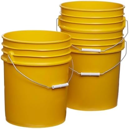 5 Gallon Food Grade Plastic Bucket, Open Head Pail with Handle, 12-3/8 in Diameter x 14-3/4 in Height (Yellow, 1 Pack)