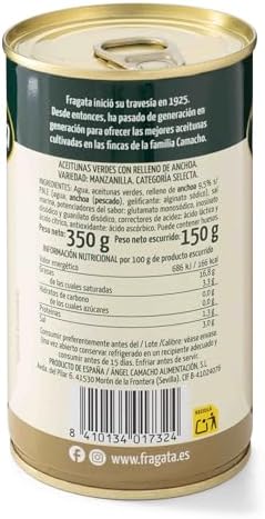 Fragata Green Olives Stuffed with Anchovy, 350g