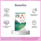 Active Folic Acid Supplement, 400mcg, Supports Pregnancy, Fetal Development, Fights Tiredness, Fatigue, Maximum Absorption of L-Methylfolate, Vegan, Gluten Free, 60 On-the-Go Capsules, 2 Month Supply