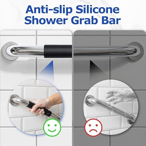 16.7 Inch Shower Grab Bars for Bathroom, Anti-Slip Knurled Surface Safety Support Rail, 304 Stainless Steel Heavy Duty Handrail for Seniors, Wall Mounted Balance Assist for Tub & Toilet