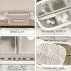 Pill Organizer, 8 Compartments Portable Pill Case, Easy-to-Open Portable Moisture-Proof and Waterproof Travel Pill Organizer, for Pocket、Travel（Beige）