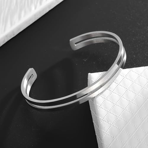 Simple polished titanium steel open bracelet, stainless steel C-shaped bracelet, adjustable double line bracelet, suitable for daily wear or gift giving, suitable for both men and women