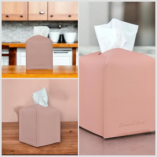 Premium PU Leather Tissue Box Holder - Elegant Hotel-Style Tissue Box Cover for Home, Office & Car Décor, Tissues Cube Organizer for a Natural & Classic Look(Pink)