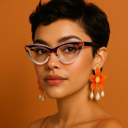2SeeLife Premium Cat Eye Reading Glasses for Women – Narrow–Medium Fit, Sturdy Frame, Spring Hinges, Stylish Funky Readers, Brown Stripes, +1.00