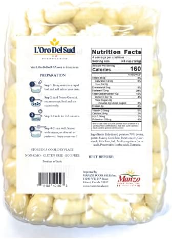 L'Oro Del Sud Pack of 3, Gluten Free Potato Gnocchi, Cooks in 2-3 Minutes, Shelf Stable, Product of Italy, NON GMO, Wheat Free, Eggs Free, Vegan