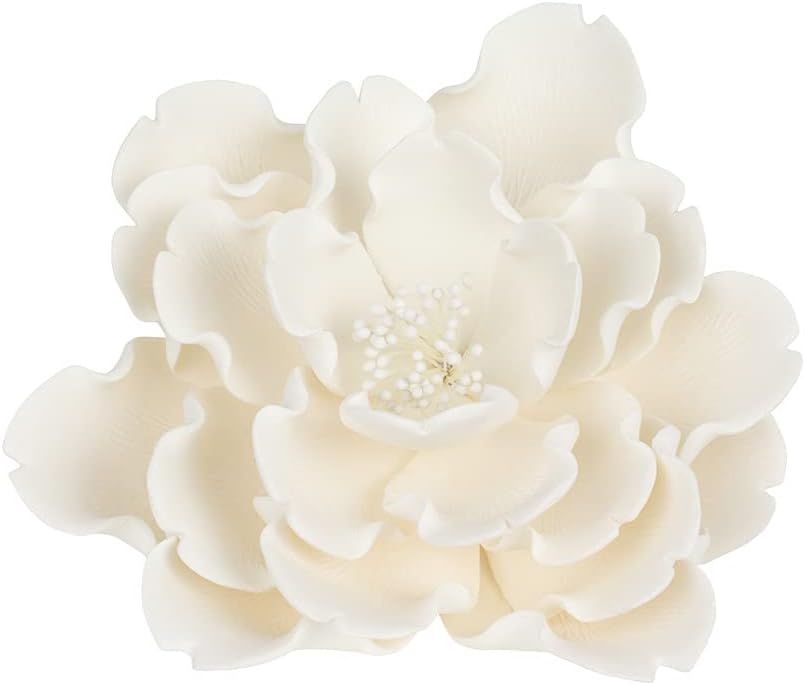O'Creme Gumpaste Flower, White Peony 7 Inch - Edible Flower for Cake Decorating - Sugar Paste Flower Decoration for Cakes, Candy, Cupcake Toppers - Birthday, Wedding, Valentines Day, Baby Shower