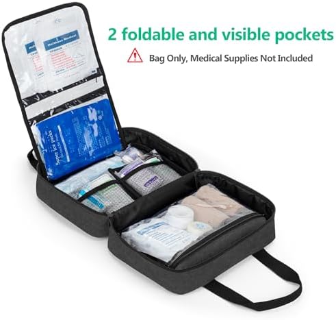 CURMIO Small First Aid Bag, Empty Emergency Trauma Kit Organizer Bag for Hiking, Camping, Car, Travel, Home and Outdoor, Black, BAG ONLY, Patent Pending