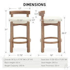 HEAH-YO Bar Stools Set of 2, 26.5" Counter Height Stools with Low Back, Beige — Mid Century Modern Style, Linen Fabric Seat, Solid Wood Legs, Ideal for Kitchen & Dining Room