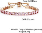 CiNily Adjustable Tennis Bracelets for Women Teen Girls Rainbow Cubic Zirconia Bracelet 14K White Gold Plated Hypoallergenic Slider Bracelet Jewelry Gift