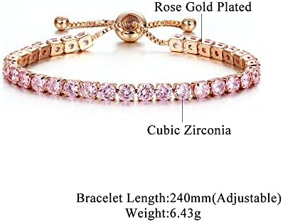 CiNily Adjustable Tennis Bracelets for Women Teen Girls Rainbow Cubic Zirconia Bracelet 14K White Gold Plated Hypoallergenic Slider Bracelet Jewelry Gift