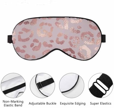 Leopard Skin Silk Sleep Mask Rose Gold Elegant Foil Effect Cheetah Men Women Adjustable Strap Eye Cover Eye Shade For Travel, Nap, Meditation
