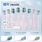 YUNCHI Electric Toothbrush Pink, Battery Toothbrush for Adults, Rechargeable Toothbrushs-8 Brush Heads, 5 Modes & 2 Min Smart Timer, IPX7 Waterproof,30 Days Battery Long,Travel Case