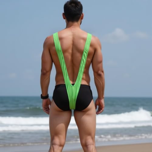 Men Mankini Swimsuit V Sling Bathing Suit Sexy Lingerie Men's Borat Style Stretch Sexy Underwear Strap Thongs Green
