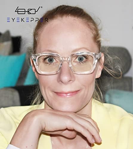 Eyekepper Ladies Computer Glasses - Blue Light Filter Readers Women- UV420 Protection Oversized Square Design Eyeglasses (+1.25, Transparent-BB40 Lens)