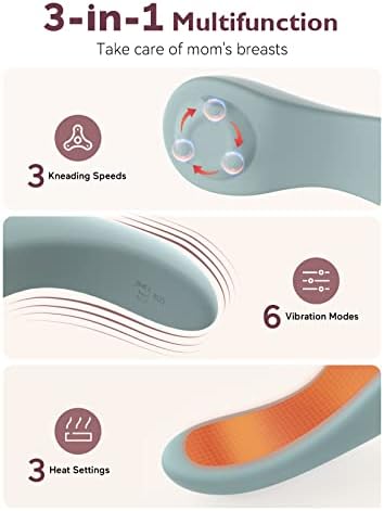 Momcozy Rolling Lactation Massager with Heat, 3-in-1 Real-Like Massage for Relieve Clogged Ducts, Breast Massager Warming for Breastfeeding, Improve Milk Flow, Blue-Green