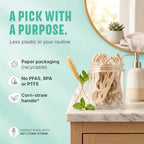 Dental Floss Picks for Teeth (200ct) - Double Thread Tooth Picks Flossers for Adults, Toothpicks Floss, Vegan Corn-Straw Handle, Shred-Resistant String for Interdental Oral Care & Gum Health, Mint