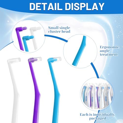 6 Pack Angled End-Tuft Toothbrushes with Covers for Orthodontic Wisdom Teeth Care, Small Head Single Tuft Dental Brush for Plaque Removal, Braces, Interdental Cleaning, Soft Bristles for Oral Care