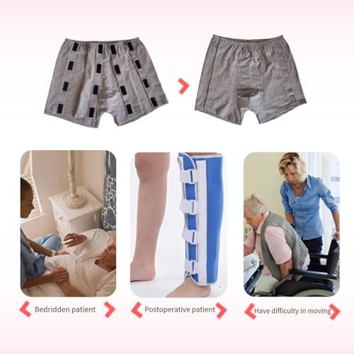 Post Surgery Boxer Briefs, Reusable Disabled Adaptive Tear Away Underwear for Men, Incontinence Stick-On Briefs One-Piece Design for Postoperative Patient(Men-L)