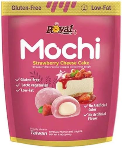 Royal Family Mochi, Strawberry Cheesecake Flavor, (2 Pack 8.4 oz) – Gluten-Free, Low-Fat, Lacto-Vegetarian Treat