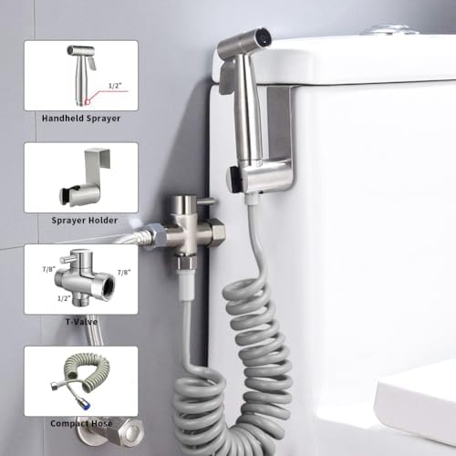 Handheld Bidet Sprayer for Toilet Kit,Stainless Steel Muslim Shower Toilet Bidet Faucets Attachment Set with T-Valve,Adjustable Water Pressure,Toilet Hose Sprayer,Cloth Diaper Spraye for Baby Wash
