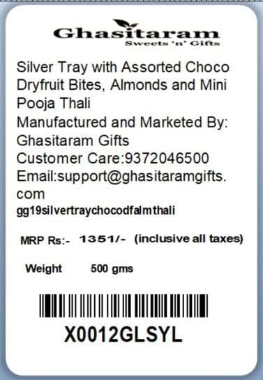 Ghasitaram Gifts Rakhi Gifts for Brothers Silver Tray with Assorted Choco Dryfruit Bites, Almonds and Mini Pooja Thali with Pearl Rakhi