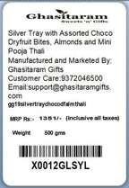 Ghasitaram Gifts Rakhi Gifts for Brothers Silver Tray with Assorted Choco Dryfruit Bites, Almonds and Mini Pooja Thali with Pearl Rakhi
