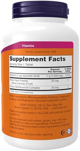NOW Supplements, Vitamin C-1,000 with Rose Hips & Bioflavonoids, Antioxidant Protection*, 250 Tablets