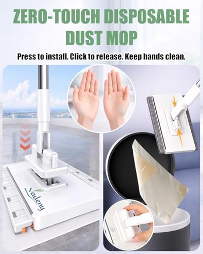 Cloth Changing Mini Mop Zero Touch Lazy Flat Cleaning Tool Clip Clamp Disposable Dust Sweeper Portable Hands Free Wet and Dry Compatible Click Snap Easy Wall Floor Clean Reusable for Small Spaces