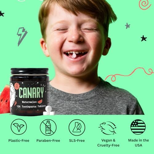 Canary Nano Hydroxyapatite Toothpaste Tablets Watermelon- Remineralizing, Fluoride Free, All Natural Tabs with Xylitol - Great for Kids, Plastic Free - 126 Count