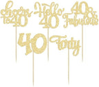 30pcs Happy 40th Birthday Cupcake Toppers - Gold Glitter Forty Cheers to 40 Years Old Cupcake Picks for Anniversary Party Cake Decorations