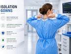 Isolation Gowns | 10-Pack | Disposable, Large, Blue SMS, Long Sleeves with Knit Cuffs, Waist & Neck Ties | Residential, Commercial, Medical, Dental, Lab, & Hospital Use