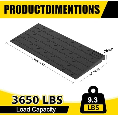 Rubber Wheel Chair Threshold Ramp - Heavy Duty Non-Slip Mobility Ramp for Doorways & Steps, 1"/1.5"/2"/2.5"/3"/3.5"/4" Rise Options (Height - 2 inch)