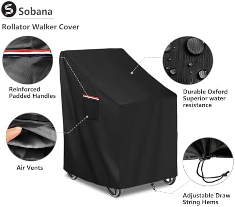 Rollator Walker Cover,Outdoor Waterproof Dustproof Rolling Walker Covers, Fits Walkers for Seniors with Wheels and Seat(Cover Only,Black)